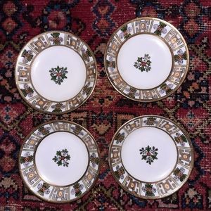Vintage Floral Gold Handpainted Set of 4 Shallow Bowls/Plates